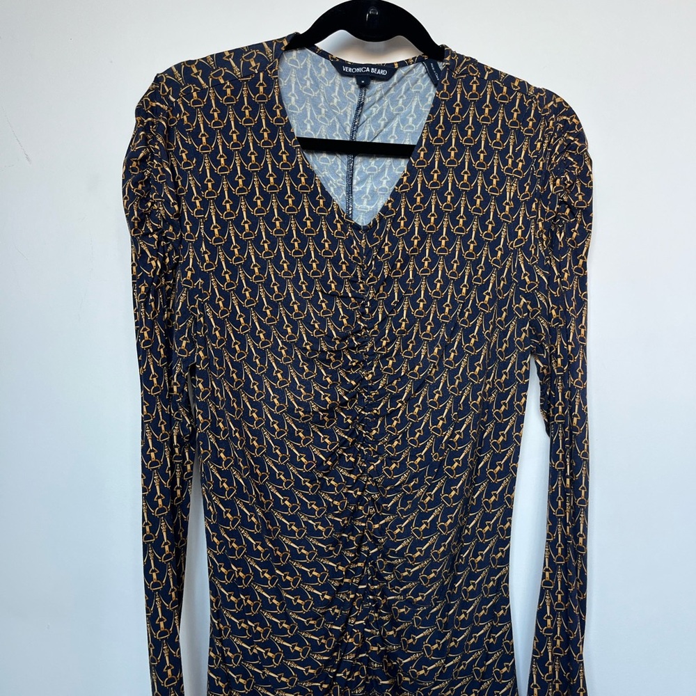 Veronica Beard Navy and Gold Patterned Top
